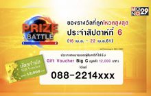 ประกาศผลผู้โชคดีในกิจกรรม Prize Battle ของสัปดาห์ที่ 6